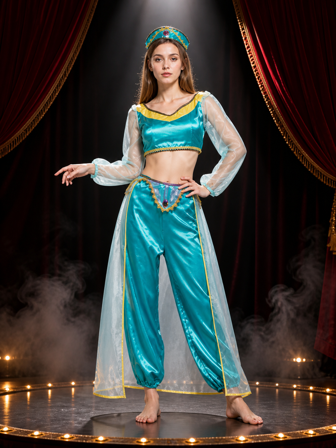 Aladdin Princess 3-Piece Costume Set, Turquoise Top, Pants And Headpiece Costume Headwear detail 3