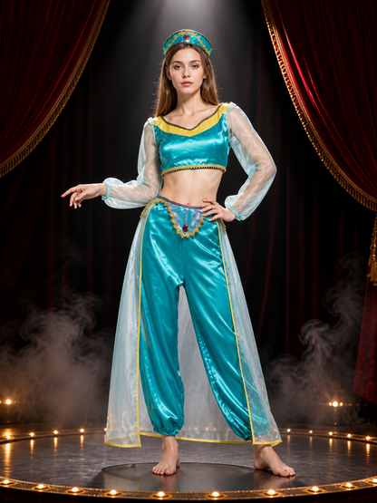 Aladdin Princess 3-Piece Costume Set, Turquoise Top, Pants And Headpiece Costume Headwear detail 3