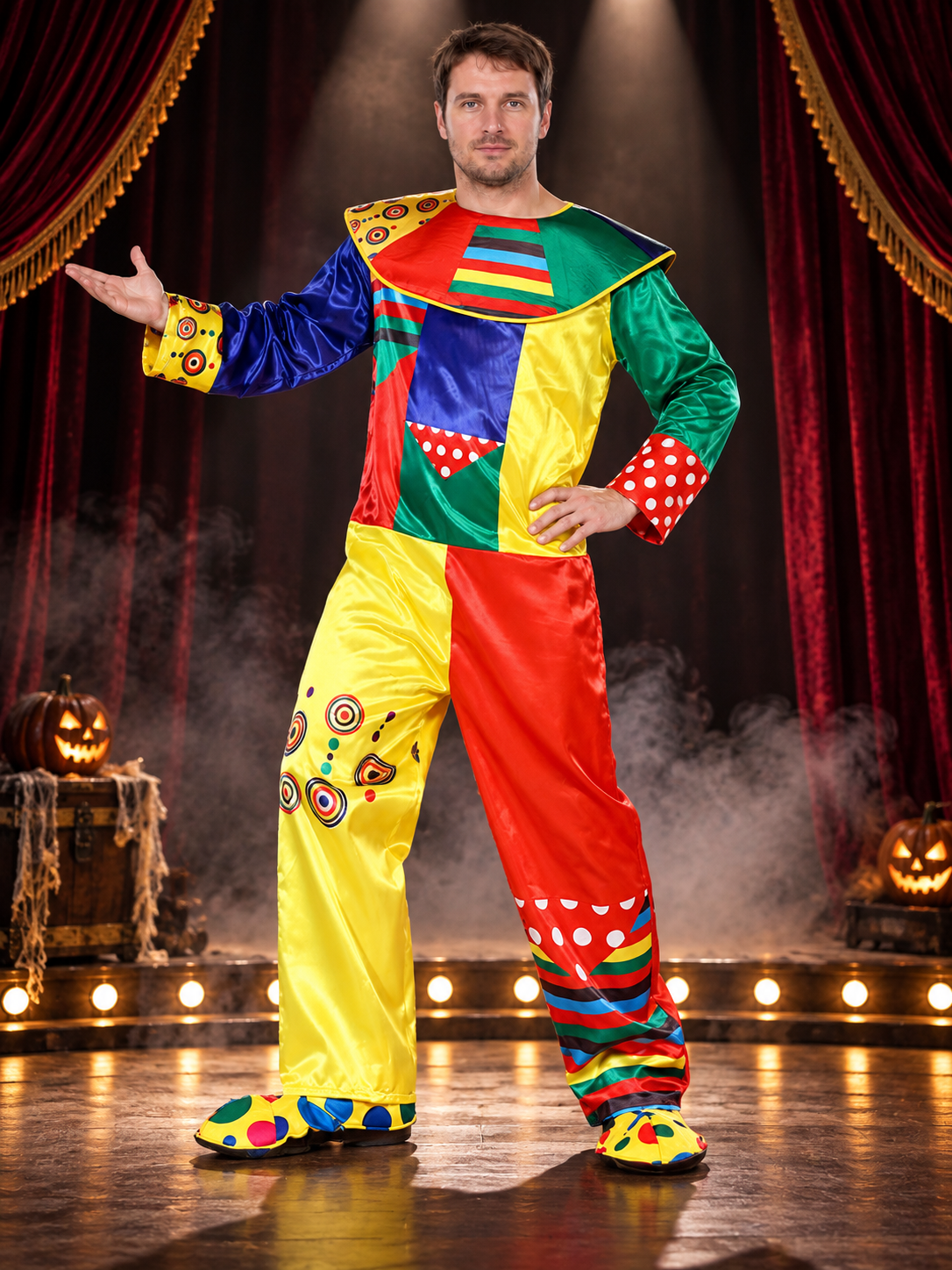 Adult Clown Costume Multicolor with Collar