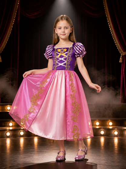 Girls Princess Costume Dress With Purple Bodice And Puffy Pink Skirt - Halloween Costume Dresses detail 3