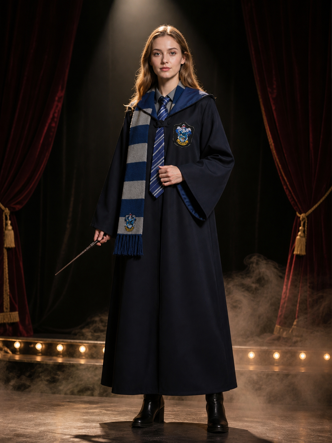 Wizard Robe Costume Set with House Crest, Striped Scarf and Tie for Halloween Costumes detail 3