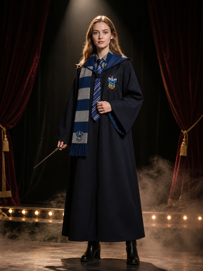 Wizard Robe Costume Set with House Crest, Striped Scarf and Tie for Halloween Costumes detail 3