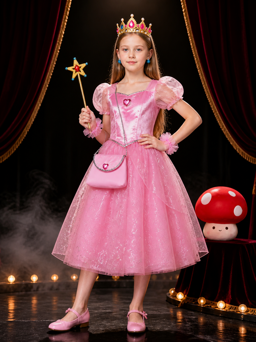 Girls Princess Halloween Costume Accessory Set With Crown, Wand, Purse And Costume Headwear detail 3