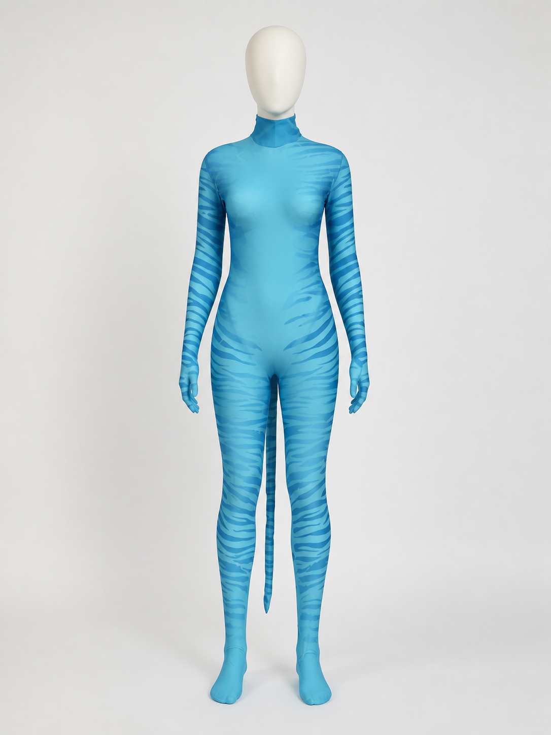 Kids Avatar Blue Alien Bodysuit Halloween Costume with Tail and Headpiece Costume Headwear detail 3
