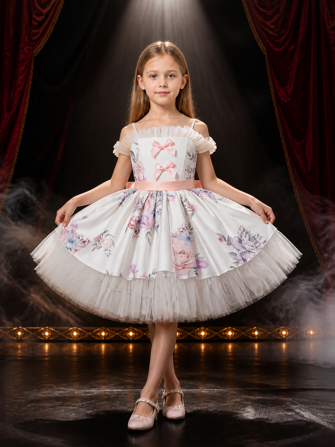Toddler Girls' Princess Party Dress with Tulle Skirt, Floral Print and Bow Costume Dresses detail 3