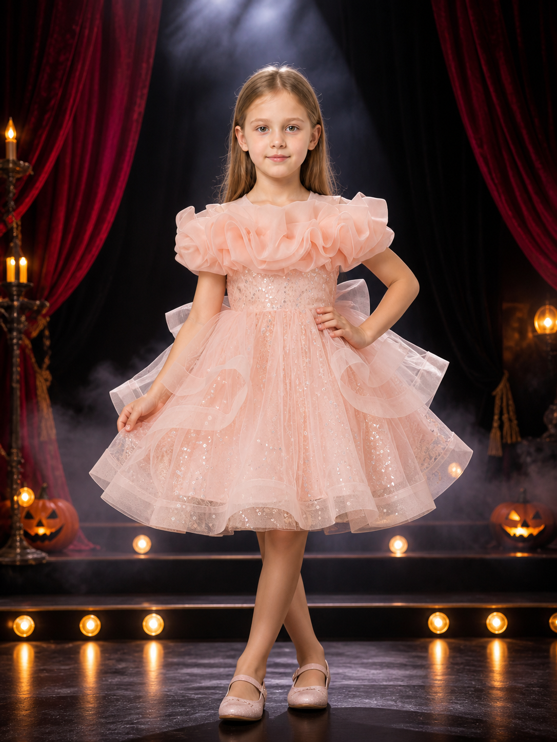 Toddler Girls' Sequined Princess Dress with Layered Tulle Skirt and Bow Costume Dresses detail 3
