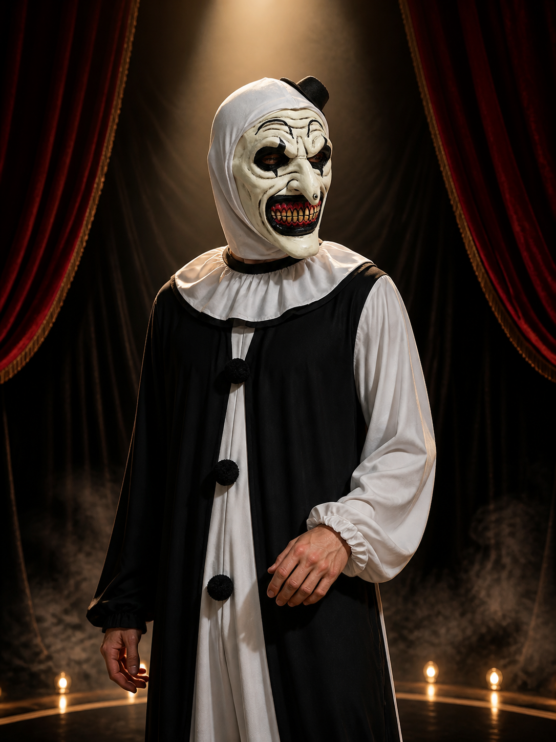 White Clown Full Face Mask with Top Hat and Sharp Teeth, Scary Halloween Costume Costume Masks detail 3