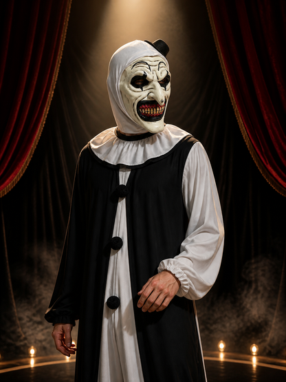 White Clown Full Face Mask with Top Hat and Sharp Teeth, Scary Halloween Costume Costume Masks detail 3