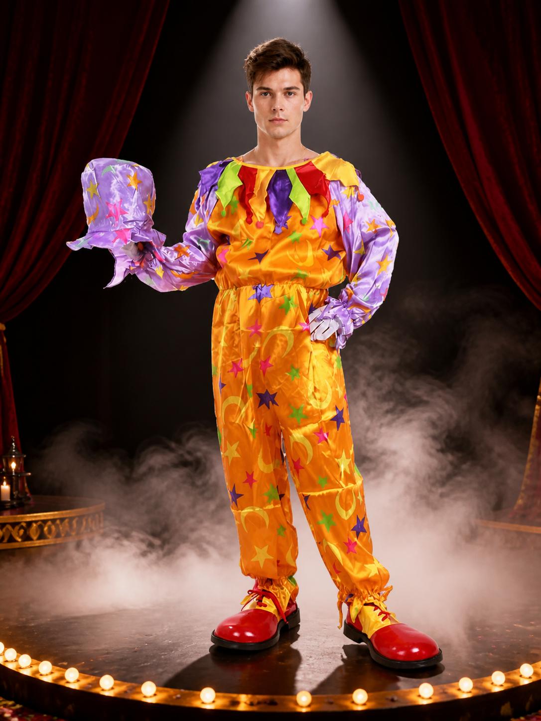 Clown Costume Jumpsuit with Stars for Halloween Costumes detail 3
