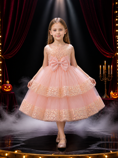 Toddler Girls' Princess Dress With Sequined Bodice, Bow, And Layered Tulle Skirt Costume Dresses detail 3