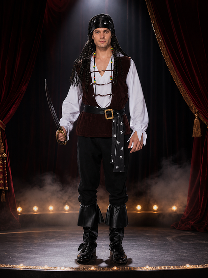 Pirate Costume with Vest, Belt, and Necklace for Halloween Costumes detail 3