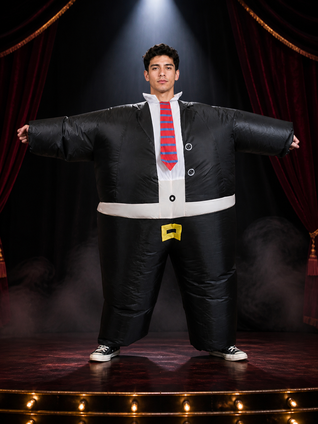 Black Suit Inflatable Costume with Tie and Belt for Halloween Costumes detail 3