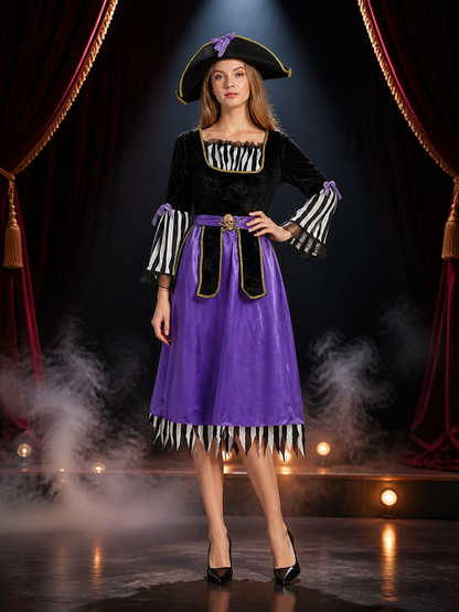 Women's Pirate Costume Set With Hat, Belt, Skull Details, Halloween Outfit Costume Headwear detail 3