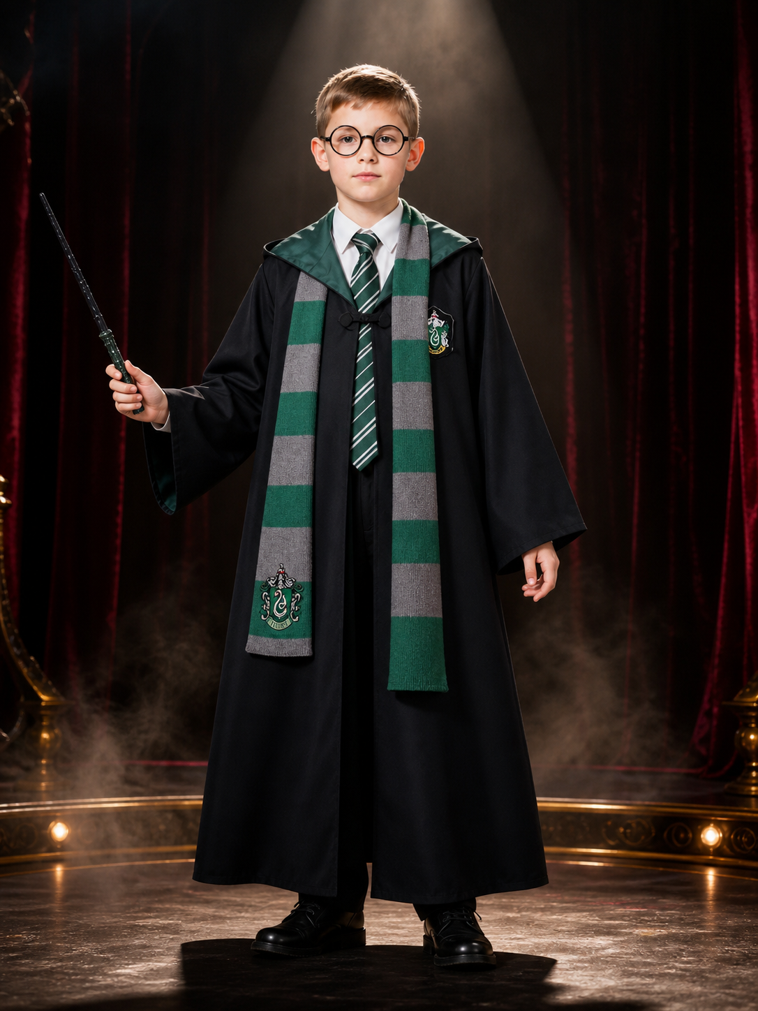 Slytherin Wizard Costume with Hood for Cosplay