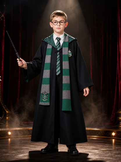 Slytherin Wizard Costume with Hood for Cosplay