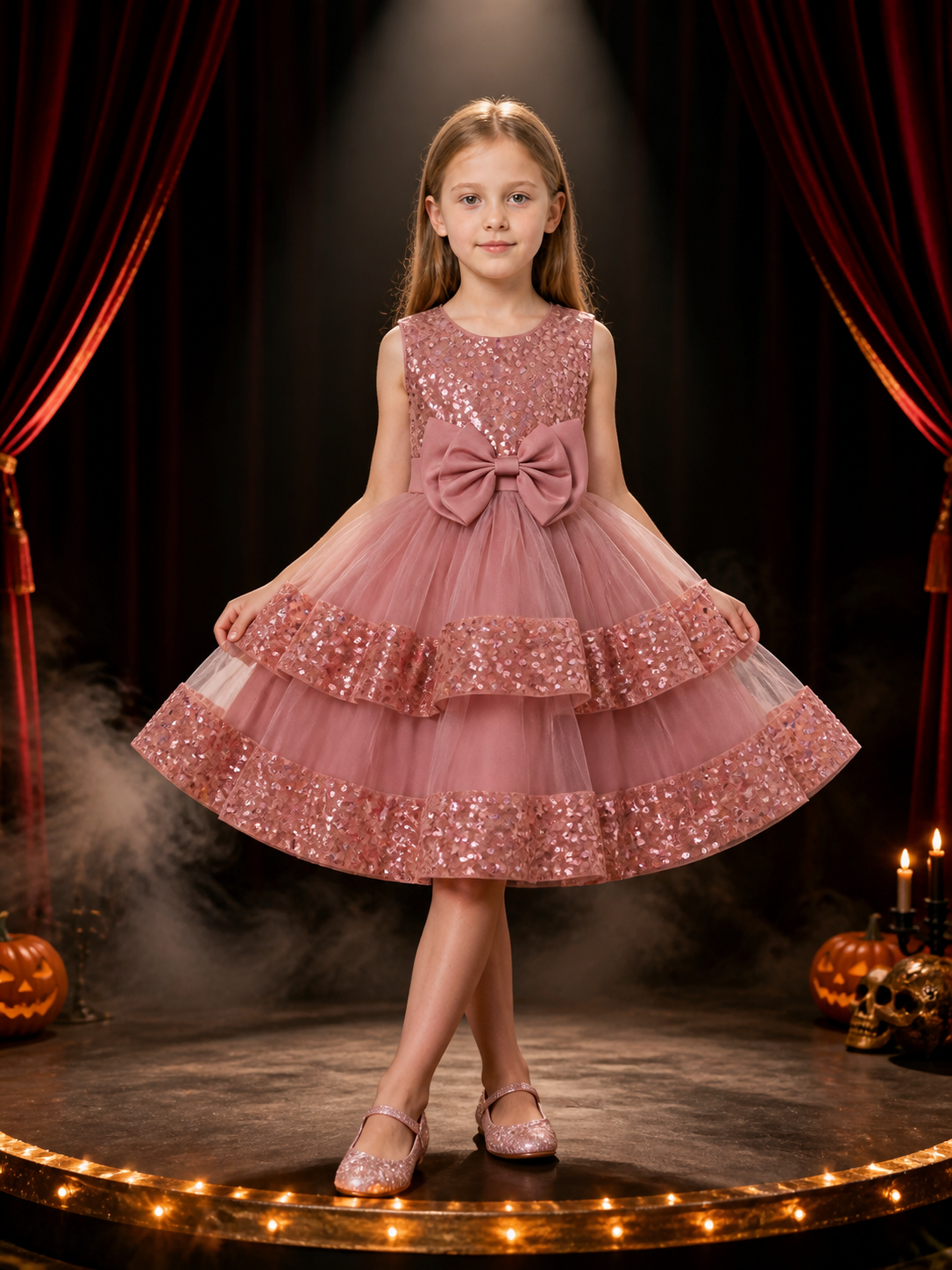 Toddler Girls' Sequined Princess Dress with Layered Tulle Skirt and Bow Costume Dresses detail 3