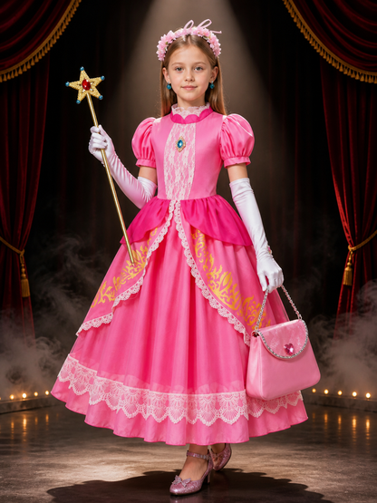Girls Pink Princess Halloween Costume Dress Set with Magic Wand and Accessories Costume Dresses detail 3