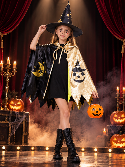 Kids' witch carnival costume with cape and hat