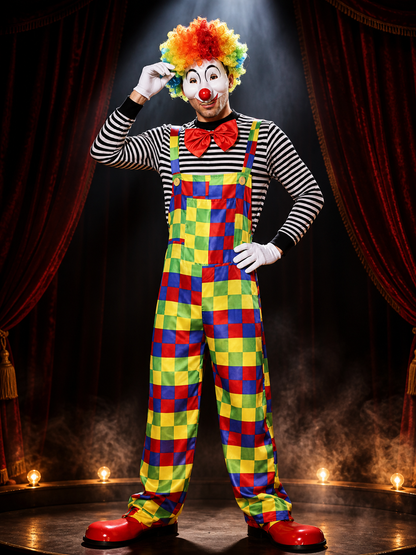 Plaid Clown Costume with Mask for Masquerades and Halloween