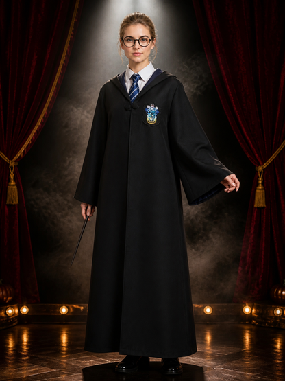 Wizard Costume Set With Hooded Robe, Striped Tie And Round Glasses Costumes detail 3