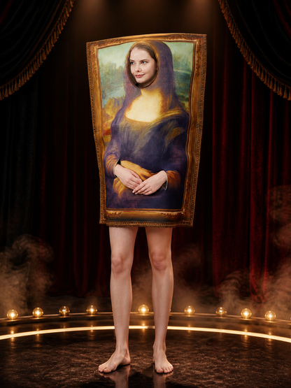 Vintage Portrait Frame Bodysuit Costume, Mona Lisa Style Halloween Outfit Costumes detail 3