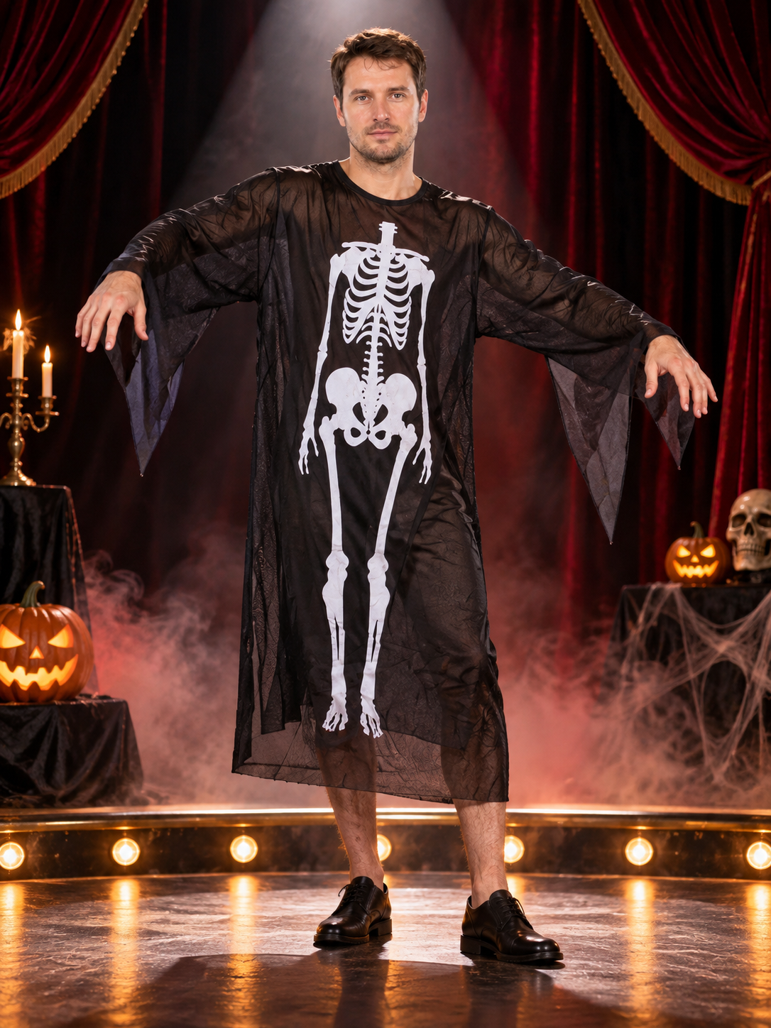 Adult Skeleton Costume with White Print
