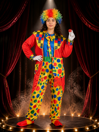 Unisex Colorful Clown Jumpsuit Costume Set With Wig, Collar And Boots Costume Wigs detail 3