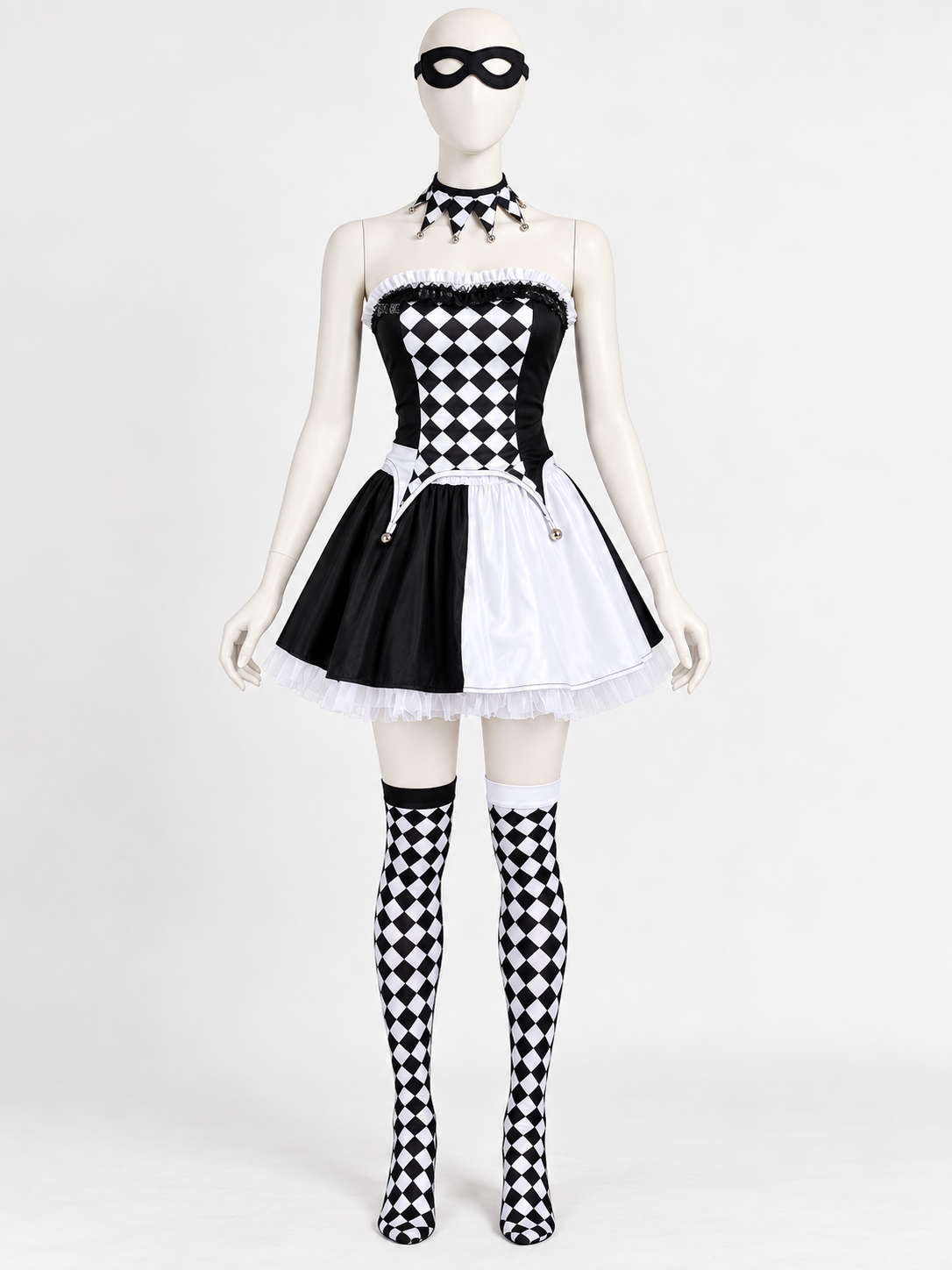 Black and White Checkered Clown Cosplay Carnival Costume