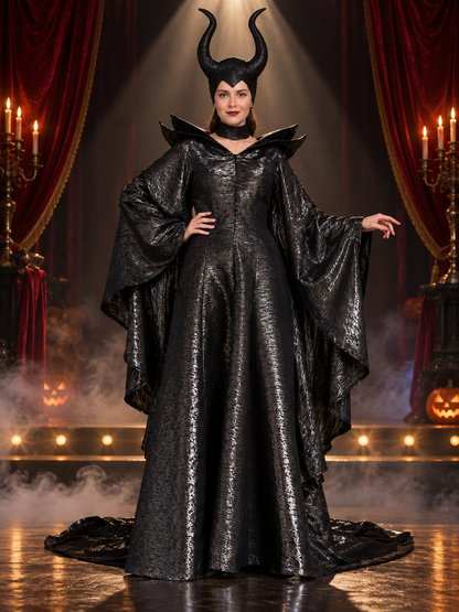 Black Witch Costume with Horns and Choker