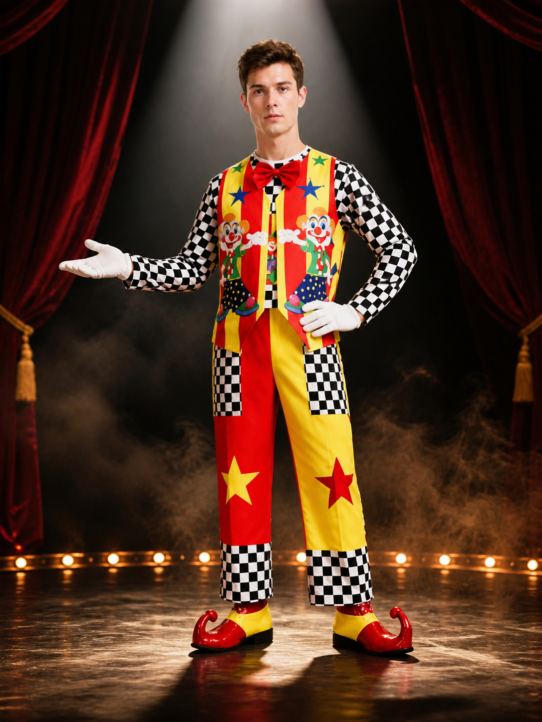 Clown Costume with Chessboard Print and Stars for Shows Costumes detail 3