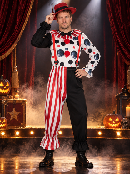 Polka Dot Clown Costume with Bow and Hat