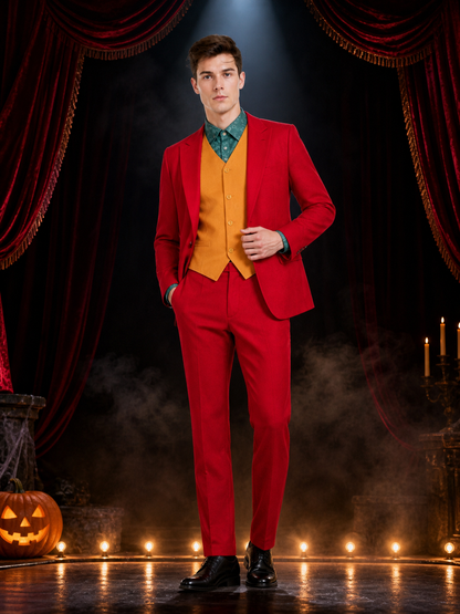 Adult Clown Circus Suit Costume Set with Red Jacket, Vest & Shirt for Halloween Costumes detail 3