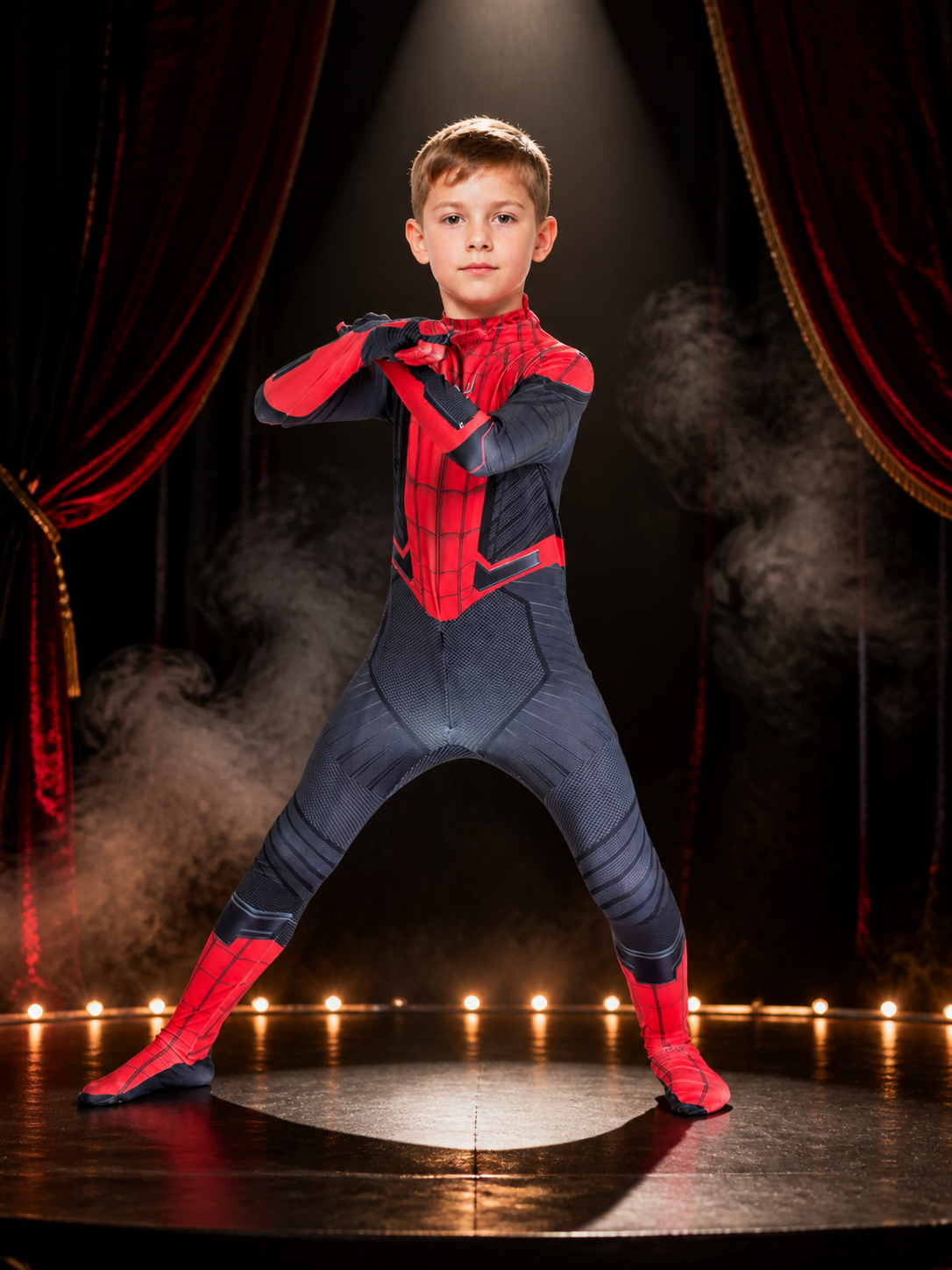 Kids Spider-Man Costume Jumpsuit, Red and Black Full-Body Suit with Mask
