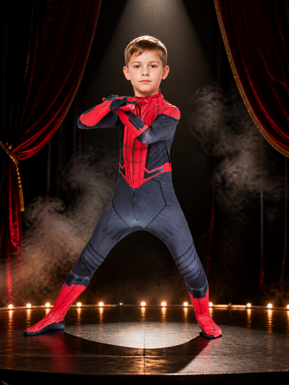Kids Spider-Man Costume Jumpsuit, Red and Black Full-Body Suit with Mask
