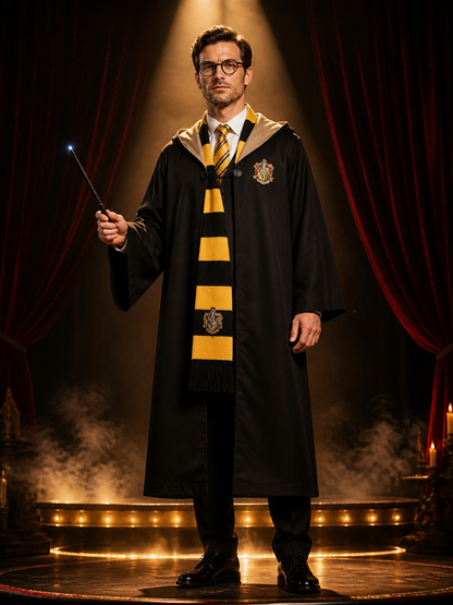 Hufflepuff Wizard Robe Costume Set with Scarf, Tie, Glasses and Wand Costume Accessories detail 3