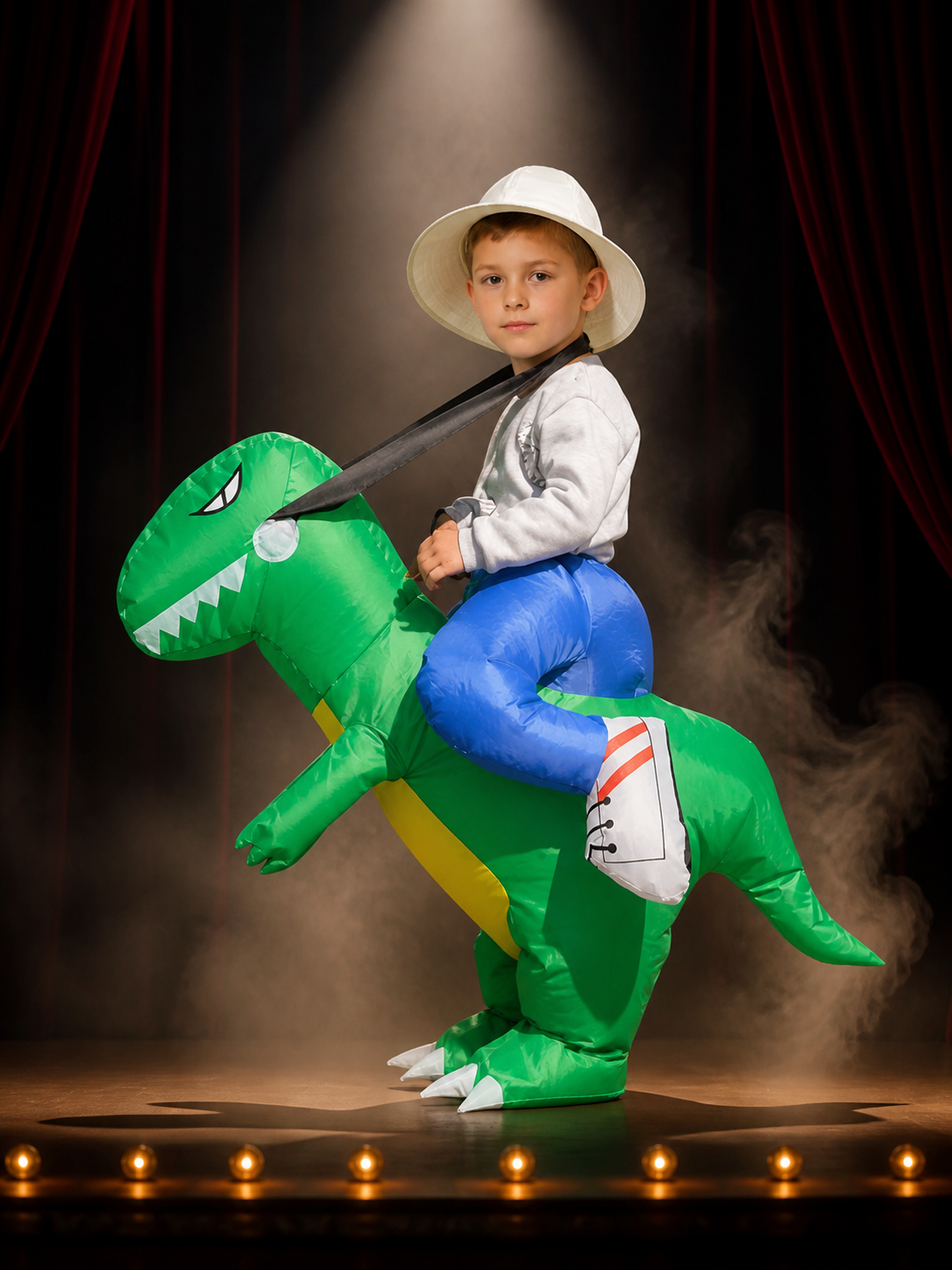 Green Inflatable Dinosaur Costume with White Teeth and Long Tail for Halloween Costumes detail 3
