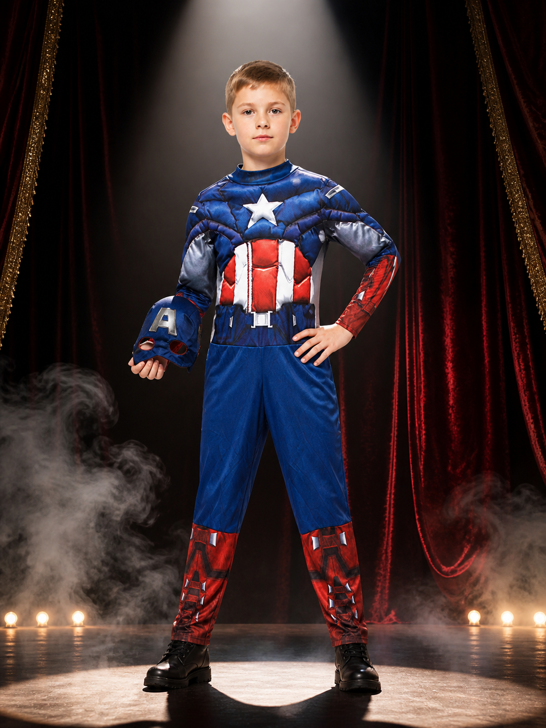 Captain America Costume Jumpsuit with Mask for Halloween
