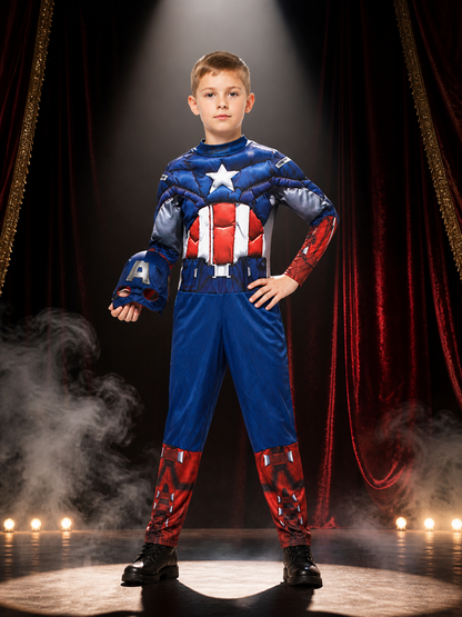 Captain America Costume Jumpsuit with Mask for Halloween