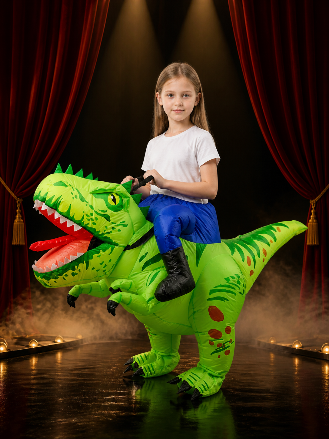 Kids Inflatable Green Dinosaur Costume with Spikes and Long Tail, Halloween Costumes detail 3