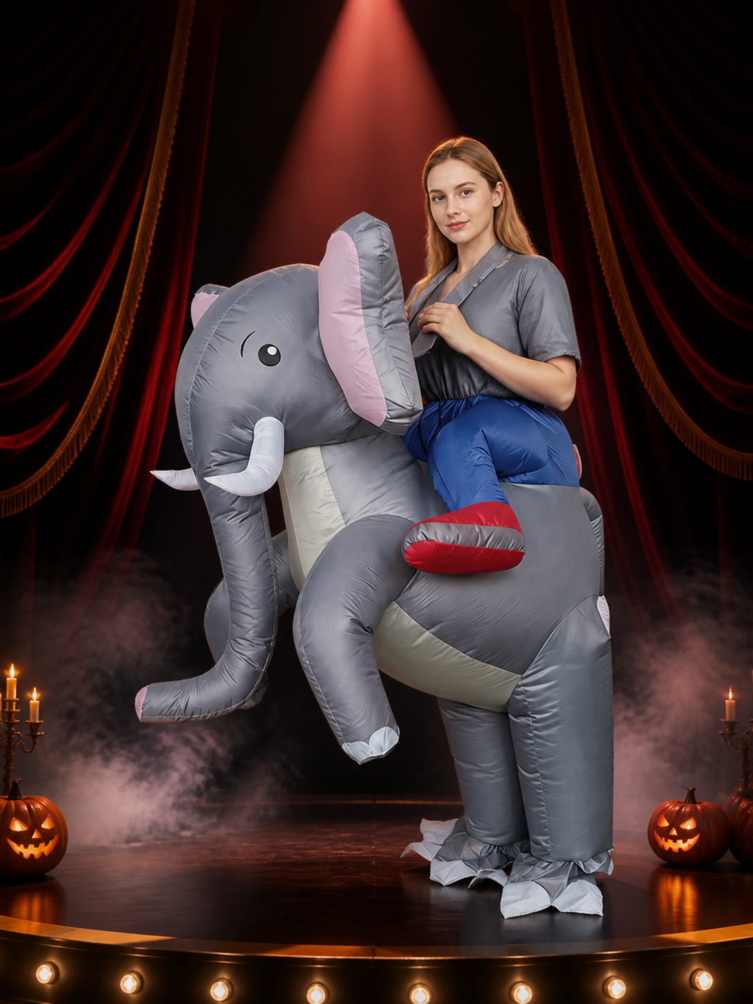 Adult Elephant Inflatable Costume, Halloween Cosplay Party Outfit with Saddle Costumes detail 3