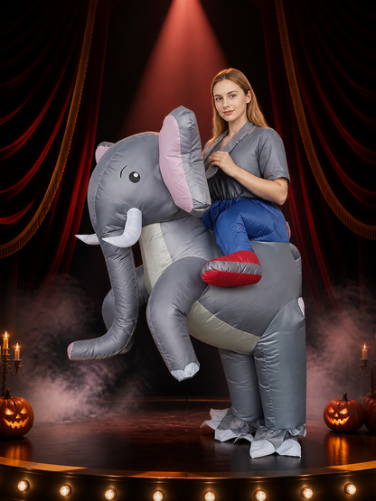 Adult Elephant Inflatable Costume, Halloween Cosplay Party Outfit with Saddle Costumes detail 3