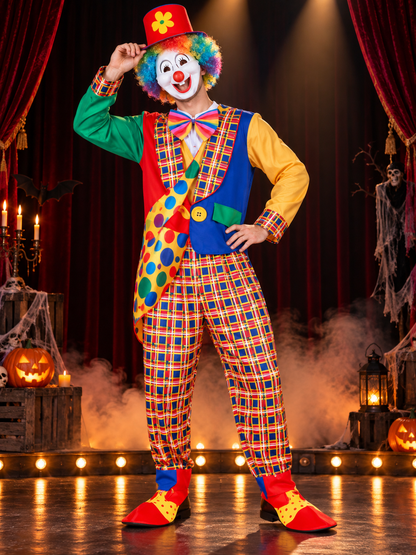 Adult Clown Costume, 4 Pieces, Multicolor