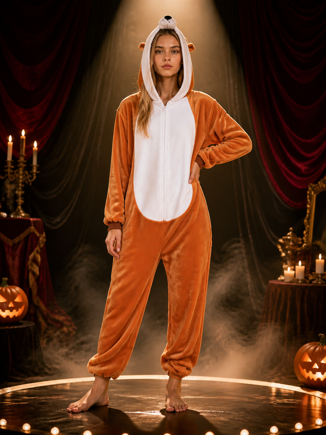Orange And White Hooded Cartoon Animal Jumpsuit Costume With Tail Costumes detail 3