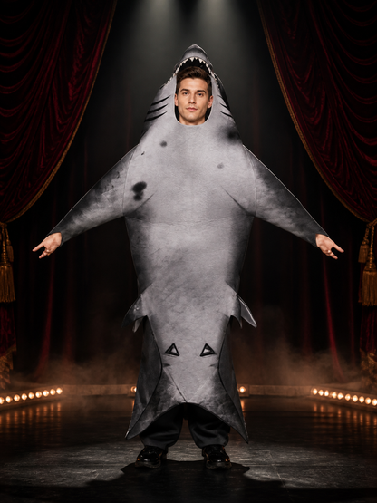Unisex Inflatable Shark Jumpsuit Costume, Gray Full-Body Halloween Outfit Costumes detail 3