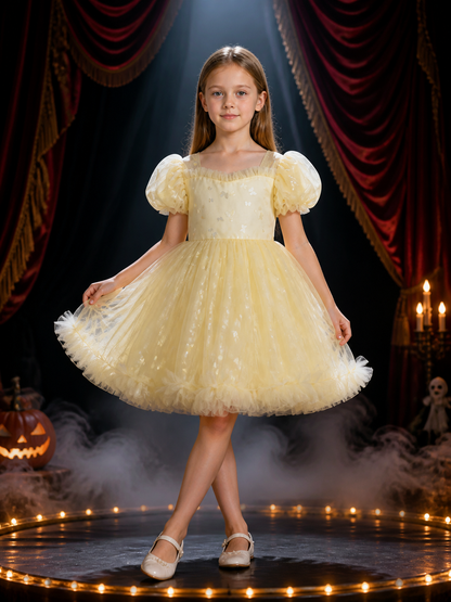 Toddler Girls' Princess Flower Girl Dress, Layered Tulle Puff Sleeve Formal Costume Dresses detail 3