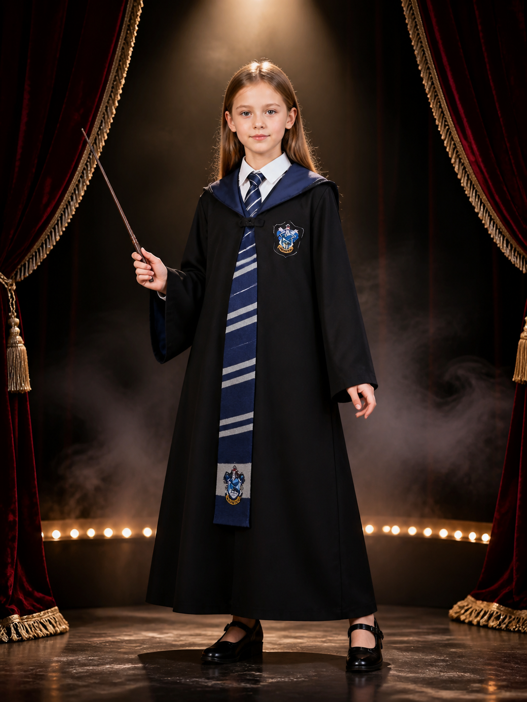 Academy Wizard Robe Costume Set, Hooded Long Robe With Tie And Scarf Costumes detail 3