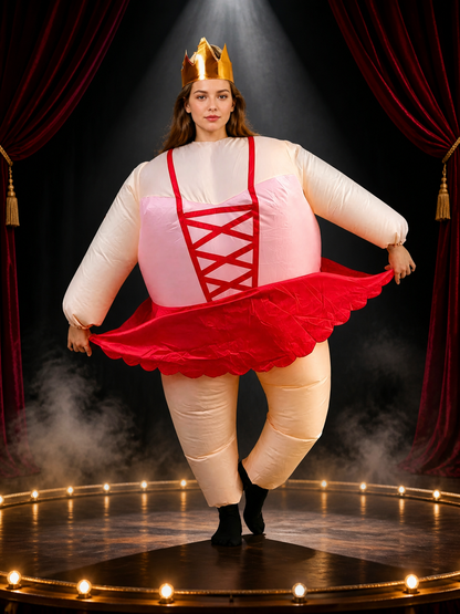Unisex Red & White Criss-Cross Bodice Costume Set with Crown and Wavy Skirt Costume Headwear detail 3