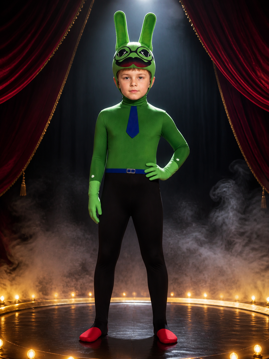 Green Rabbit Costume for Children and Adults for Halloween on-model stage scene view