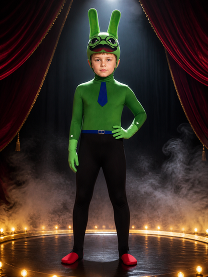 Green Rabbit Costume for Children and Adults for Halloween on-model stage scene view