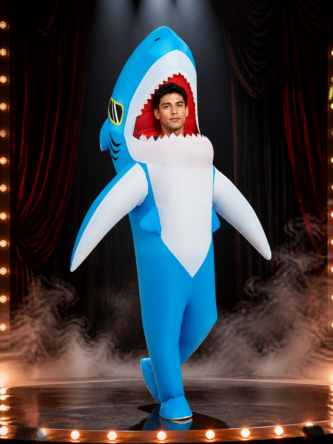 Unisex Shark Costume Jumpsuit, Inflatable Halloween Funny Outfit with Fins and